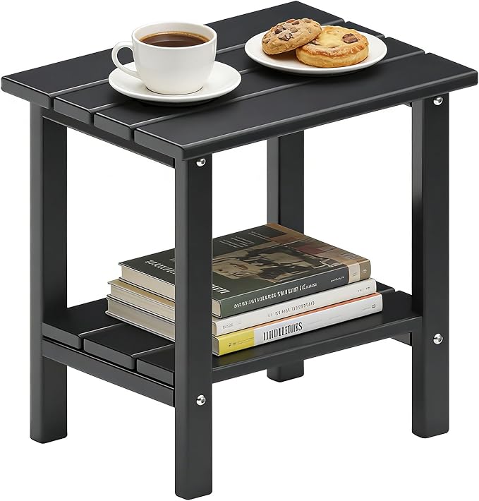 OTSUN Adirondack Outdoor Side Table, 16" HDPE Patio Side Table with Shelf, Weather Resistant Easy Maintenance for Backyard Pool Porch Garden & Lawn
