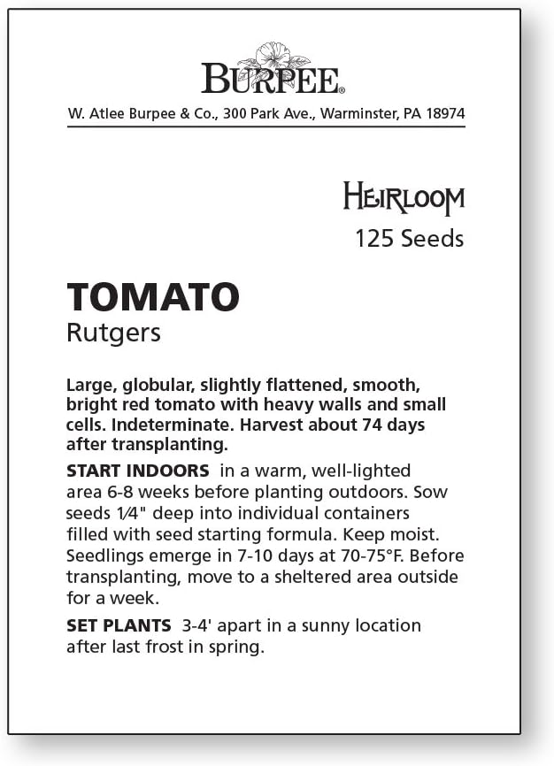 Burpee 'Rutgers' Heirloom Slicing Tomato 125 Non-GMO Seeds