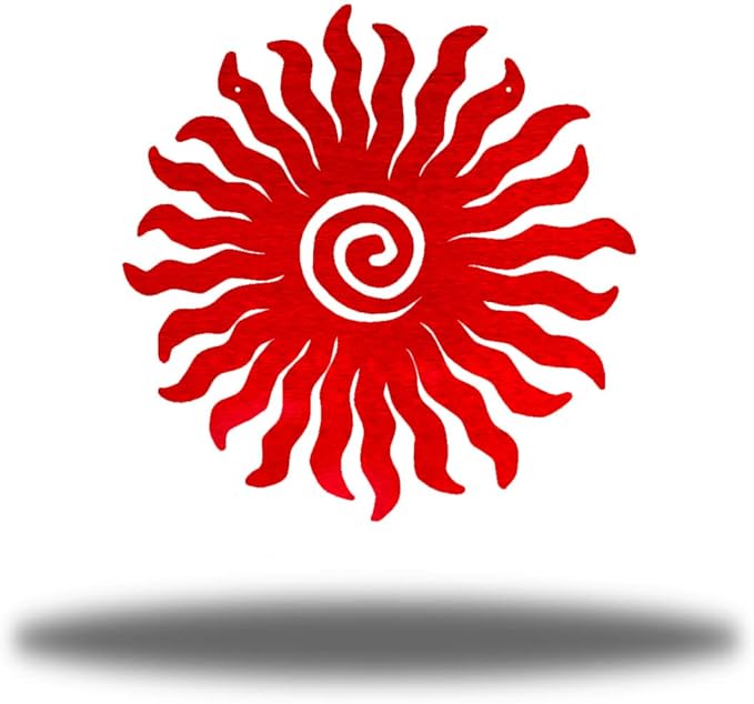 Riverside Designs Sunburst Metal Wall Art Steel Outdoor Decor - Heavy-Duty and Waterproof - Made in USA (18", Red)