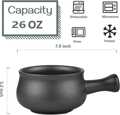 vicrays French Onion Soup Bowls With Handles, 26 Ounce for Soup, Chili, Beef Stew, Chip Resistant, Dishwasher Microwave Safe, Set of 4 (Gray)