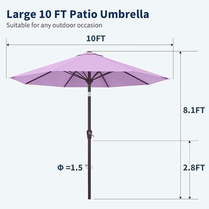 PatioKingdom 10FT Patio Umbrella with Push Button Tilt and Crank, Outdoor Market Umbrella with 8 Fiberglass Ribs, UV Protection Table Umbrella for Pool,Backyard,Garden,Deck(Taro Purple, 10FT)