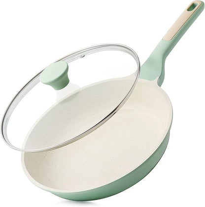 SENSARTE Nonstick Ceramic Frying Pan with Lid 8 Inch Small Omelette Pan Skillet, Free of Intentionally Added PFAS/PTFE Non-toxic Chef's Pan Induction Compatible Pan, Heat Resistant Handle, Mint Green