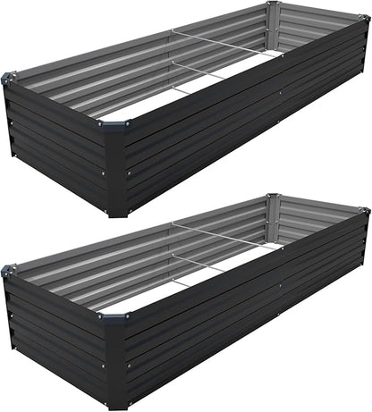 8×2×1FT(2PCS) Galvanized Raised Garden Bed Kit Metal Planter Boxes,Large Outdoor Planters Garden for Planting Vegetables,Flowers,Herbs -Black