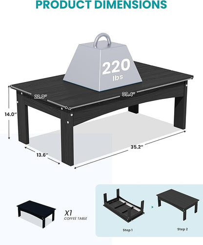 SERWALL HDPE Outdoor Coffee Table, All-Weather Patio Side Table, Durable Patio Furniture Table for Garden, Deck, Porch, Poolside, Black