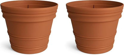 Bloem Rolled Rim 22" Round Planter Pot - Terra Cotta Resin Indoor or Outdoor Gardening Planter with Knockout Drainage, 2-Pack