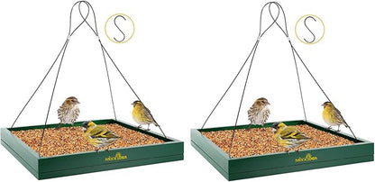 MIXXIDEA Bird Feeder Hanging Tray, Wooden Platform Hummingbird Feeder Hanging Tray Mesh Seed Platform for Garden Yard Outside Decoration Attracting Wild Birds (Green-2pk)