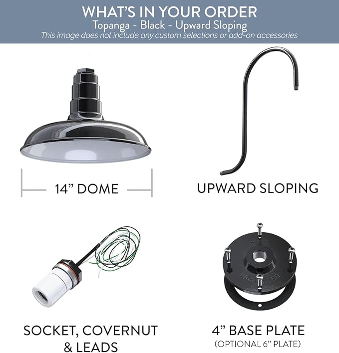 Steel Lighting Co. Topanga Barn Light | Outdoor Wall Mounted | Farmhouse Garage Light Made in America | 14 inch Dome | Upslope Gooseneck | Black Exterior/White Interior