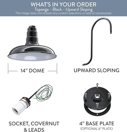 Steel Lighting Co. Topanga Barn Light | Outdoor Wall Mounted | Farmhouse Garage Light Made in America | 14 inch Dome | Upslope Gooseneck | Black Exterior/White Interior