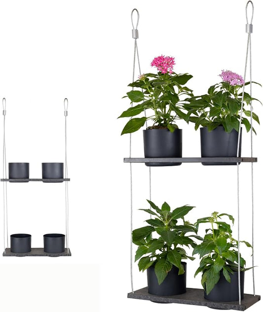 Urban Garden Decor with Pots Included, Hanging Planters for Indoor Outdoor Plants, Hanging Flowerpots, Wall Hanging Plant Holder Window Plant Shelves (Coffee Brown, Shelf 4 Pots)