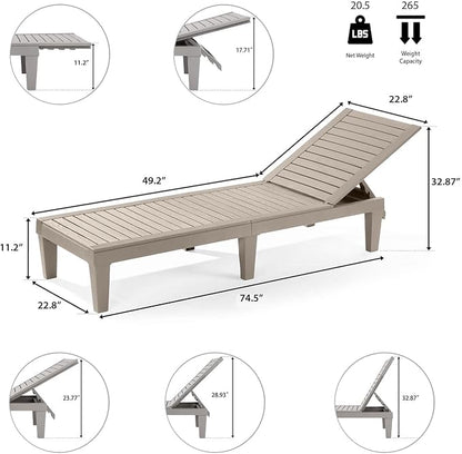 Nestl Sun Tanning Chair - Sand Beige Chaise Lounge Chair Outdoor, Lightweight Pool Lounge Chairs Set of 2, Adjustable 5-Position Reclining Lawn Chair, Waterproof Beach Outdoor Lounge Chairs