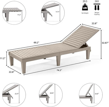 Nestl Sun Tanning Chair - Sand Beige Chaise Lounge Chair Outdoor, Lightweight Pool Lounge Chairs Set of 6, Adjustable 5-Position Reclining Lawn Chair, Waterproof Beach Outdoor Lounge Chairs