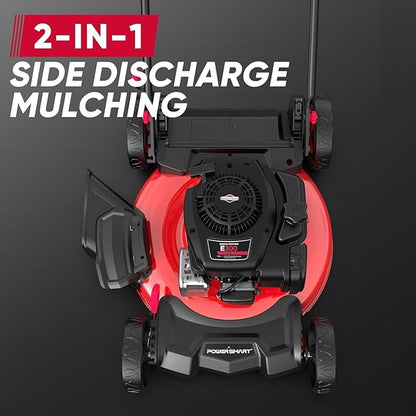 PowerSmart 21" Push Lawn Mower, B&S 125cc Engine, 2-in-1 Mulching and Side Discharge, Lightweight, Easy Assembly, Cordless Push Lawn Mowers for Garden Yard