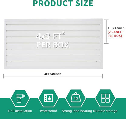 Slatwall Panel 4x2 ft Garage Mounted Storage, White Slat Wall Paneling Garage Organizers Storage, Peg Board Tool Organization PVC Wall Panels, Garage Slat Wall Storage Systems Pegboard Wall Organizer