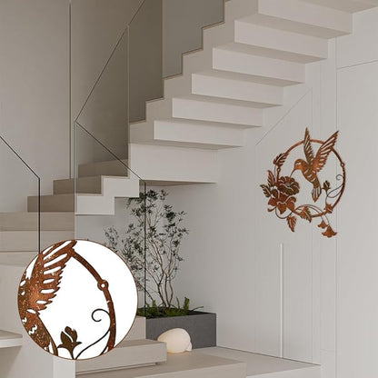 Velicber 12 Inches Metal Bird Wall Art Decor Birds Wall Art Hummingbird Wall Decor for Indoor Living Room Outdoor Wall Garden Fence Patio Decor