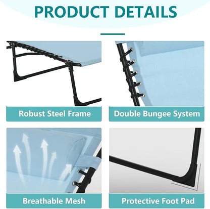 Portable Foldable Sun Tanning Chair, Heavy Duty Adjustable Folding Laying Out Chairs for Tanning, Beach Lounge Chairs for Adults for Outdoor Sunbathing Patio Pool Lawn Camping Deck (Blue 2)