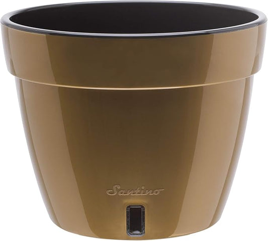 DECOPOTS - Self Watering Planter - Modern Flower Pot with Water Level Indicator for All House Plants, Flowers, Herbs (Diameter 7.9", Gold/Black)