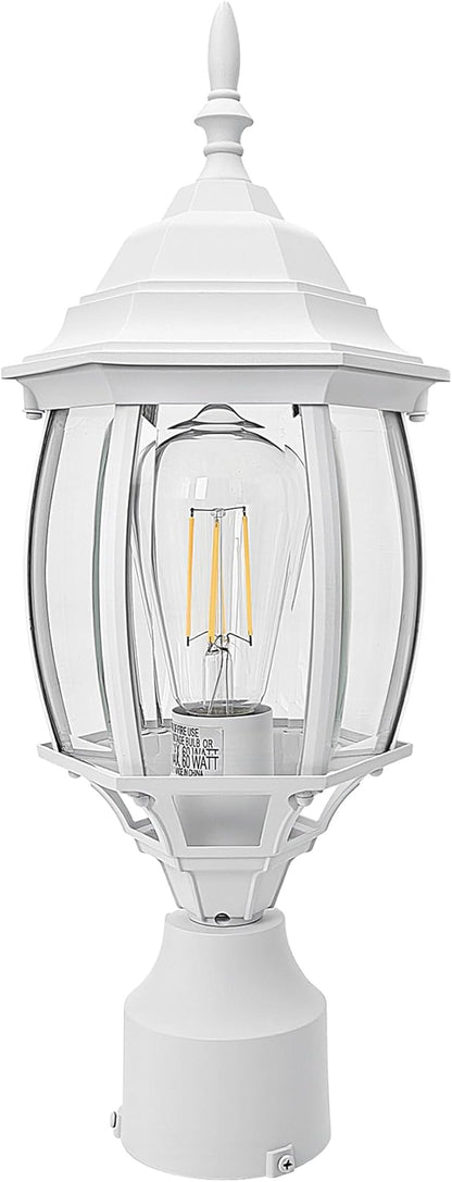2 Pack White Outdoor Lamp Post for Patio Pathway, 17inch White Outdoor Post Light Fixture for House Pier Mount Outside Lighting Exterior Pole Lamp 17” Coach Light