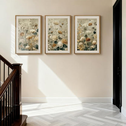 Anyzal Large Neutral Wildflower Farmhouse Framed Wall Art 16x24 Inch Vintage Floral Canvas Wall Decor Olive Botanical Art Prints for Living Room Bedroom Dining room