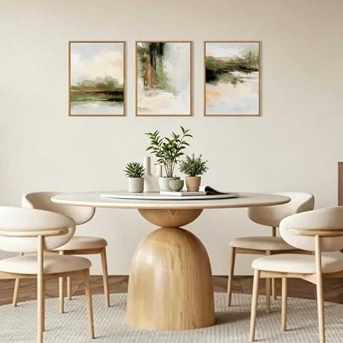 KAIRNE Green Abstract Neutral Framed Canvas Wall Art Set,Modern Watercolor Shapes Wall Decor,Minimalist Pastel Art Prints,Brown Gray Tan Artwork for Living Room,Bedroom,Farmhouse,Office-12 x16 x3
