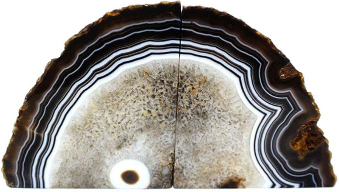 JIC Gem Agate Bookend(s) Black Bookshelf Decor geode bookends 1 Pair 3to 4 Lbs from Brazilian with Rubber Bumpers for Office and Home Decoration