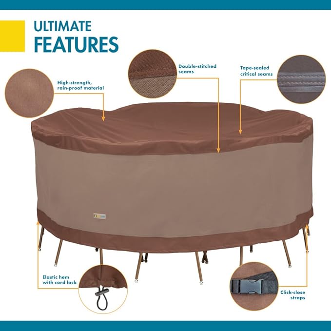 DUCKCOVERS Ultimate Water-Resistant 96 Inch Round Patio Table & Chair Set Cover, Outdoor Table Cover