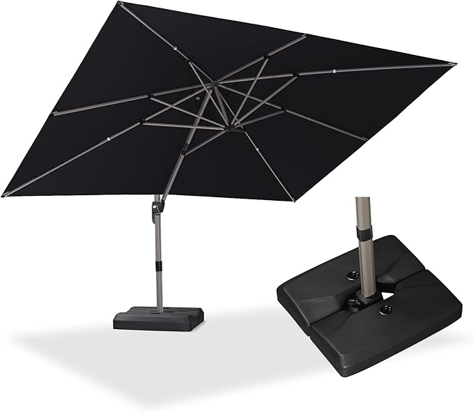 PURPLE LEAF Patio Umbrella with Base Included, 10‘×13’ Outdoor Aluminum Cantilever Umbrella with 360° Rotation, Aluminum Large Offset Umbrella for Outdoor Garden Pool, Black