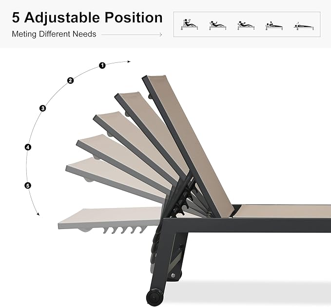 PURPLE LEAF Patio Chaise Lounge Set 4 Pieces Aluminum Outdoor Lounge Chairs with Wheels and Side Table Sunbathing Recliner Taupe