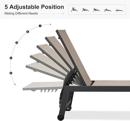 PURPLE LEAF Patio Chaise Lounge Set 4 Pieces Aluminum Outdoor Lounge Chairs with Wheels and Side Table Sunbathing Recliner Taupe