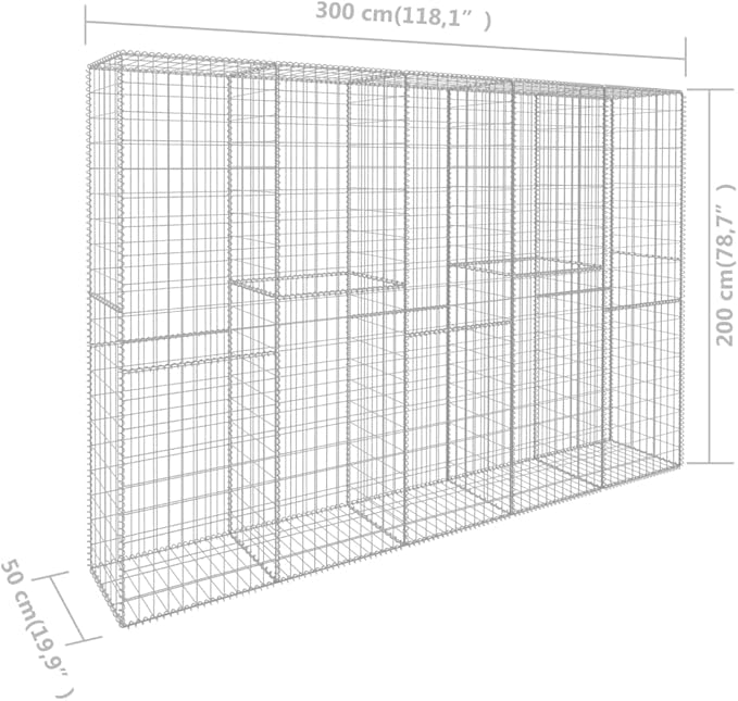Galvanized Steel Gabion Wall with Cover, Gabion Mesh Wire Wall Panel Galvanized Steel Garden Stone Wire Basket Fencing Patio Decorative Fence, 118.1"x19.7"x78.7",-140