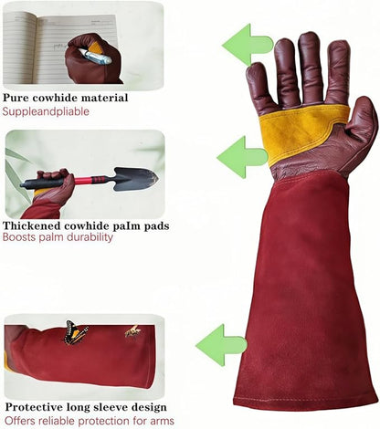 Womens/Mens Gardening Gloves for Rose and Cactus Handling,Cow Leather Garden Gloves Women/Men Thorn Proof