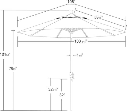California Umbrella 5-Year-Non-Fading, 9Ft Premium Patio Umbrella, Hand-Crank, Button-Tilt, White Frame, Solution Dyed Navy Fabric