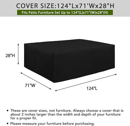 Easy-Going 600D Heavy Duty Patio Furniture Cover, Outdoor Rectangular Table and Chair Set Cover, Waterproof Outdoor Sectional Set Cover (124"L x 71"W x 28"H, Black)