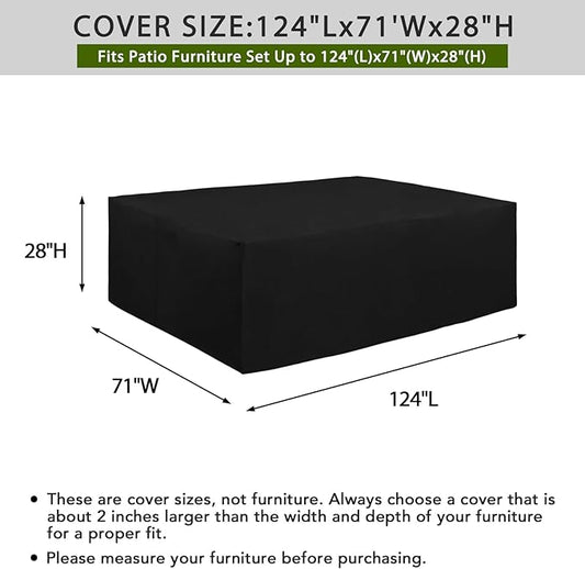 Easy-Going 600D Heavy Duty Patio Furniture Cover, Outdoor Rectangular Table and Chair Set Cover, Waterproof Outdoor Sectional Set Cover (124"L x 71"W x 28"H, Black)