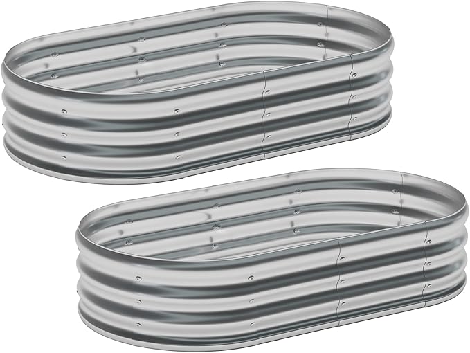 zizin 2 Pack Galvanized Raised Garden Bed Metal Oval Raised Garden Beds Outdoor Planter Box for Vegetables (4x2x1FT, Silver)