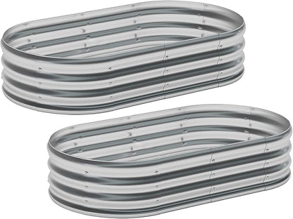 zizin 2 Pack Galvanized Raised Garden Bed Metal Oval Raised Garden Beds Outdoor Planter Box for Vegetables (4x2x1FT, Silver)