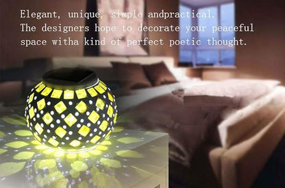 Waterproof Color Changing Table Lamp, Solar Powered Mosaic Glass Ball LED Garden Lawn Night Light Lamps, Party Lights for Home,Yard, Indoor,Outdoor Decoration Lights (Yellow Square)