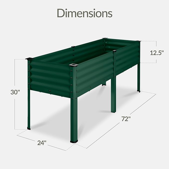 Best Choice Products 72x24x30in Non Toxic Galvanized Raised Garden Bed, Metal Elevated Planter Box, Vegetable Garden, 100% Non Toxic Materials - Dark Green