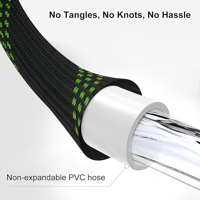 Non-Expandable Garden Hose 50FT, Heavy-Duty Flexible Water Hose, No-Kink Design with 10-Pattern Spray Nozzle, Solid Brass Connectors, Leak-Proof, Includes Hose Hanger & Extra Washers (100FT)
