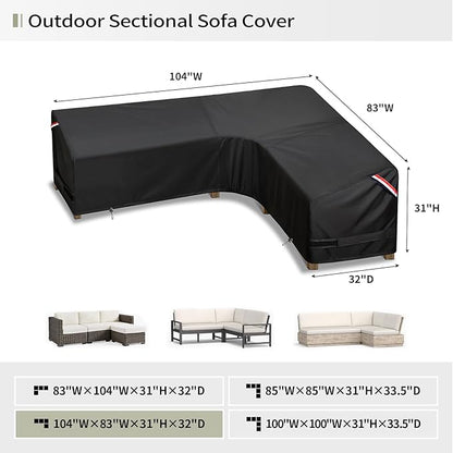 KylinLucky Outdoor Patio Furniture Cover fit 104 x 83 inch, 103 x 80, 102 x 79 L-Shaped Sectional Sofa, Waterproof Weatherproof Heavy Duty 600D Garden Cover for Outside L Shape Couch