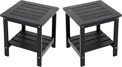 Kibaso-Adirondack Outdoor Side Table, 2-Tier HDPE Outdoor End Table, Weather Resistant Easy Maintenance, Small Patio Side Table for Patio, Pool, Porch, Garden, Lawn, and Living Room (2, Black)