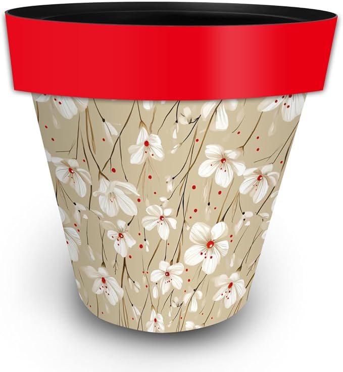 Briarwood Lane Tan and Red Floral Large Planter