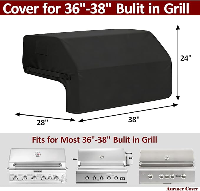 Built-in Grill Cover 38 Inch for Outdoor Island Grill, 600D Premium Built in Barbecue Grill Top Cover with Straps for Napoleon, Bull, Blaze, KitchenAid, Coyote etc, 38" x 28"x 24"
