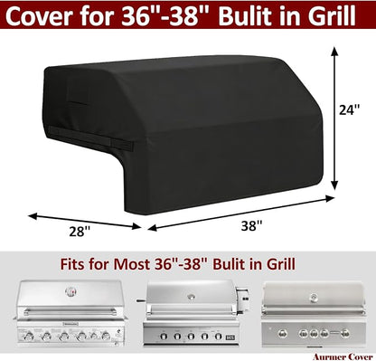 Built-in Grill Cover 38 Inch for Outdoor Island Grill, 600D Premium Built in Barbecue Grill Top Cover with Straps for Napoleon, Bull, Blaze, KitchenAid, Coyote etc, 38" x 28"x 24"