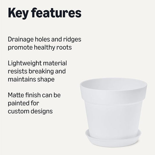 Amazon Basics Plant Pots, 6 inch, White, 1-Pack