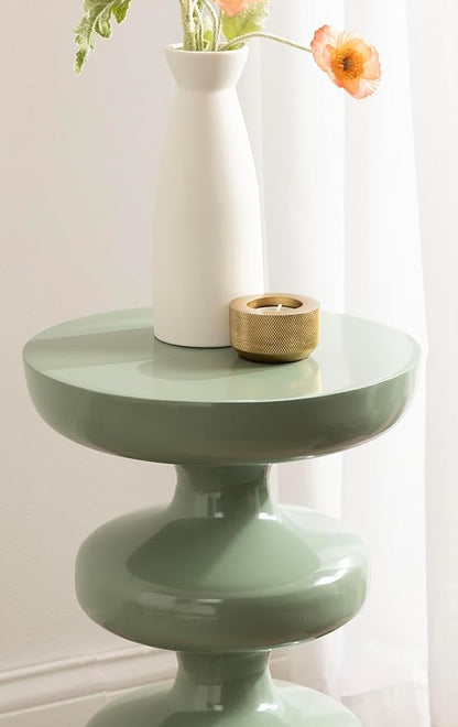 Kate and Laurel Fondi Modern Metal Round Side Table, 12 x 12 x 21, Green, Dorm Living Room Stacked Bubble End Table for Use as Bedroom Nightstand or Outdoor Patio Decor Option