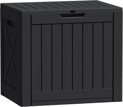 Flamaker Resin Deck Box 40 Gallon Waterproof Outdoor Indoor Storage Box Imitation Wood Resin for Patio Furniture Garden Tools and Pool (Black)