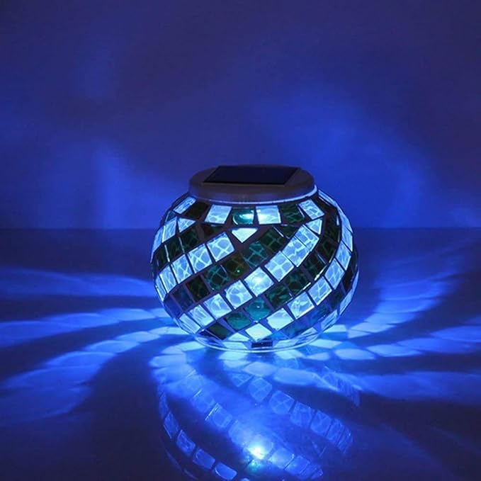 Waterproof Color Changing Table Lamp, Solar Powered Mosaic Glass Ball LED Garden Lawn Night Light Lamps, Party Lights for Home,Yard, Indoor,Outdoor Decoration Lights (Yellow&Blue)