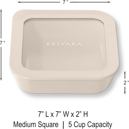 Glass Food Storage Container with Lid, 5-Cup Medium Square | Microwave-Safe Airtight Lid, Oven-Safe Ceramic-Coated Glass | Zero Plastic, No PFAS/PFOA/BPA, Reusable [Crema]
