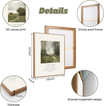 CHDITB Vintage Christian Framed Canvas Wall Art Set, The Way The Truth The Life Wall Decor, Bible Verse Artwork Scripture Wall Painting, Religious Art Prints for Living Room Bedroom Office 16"x24"x3