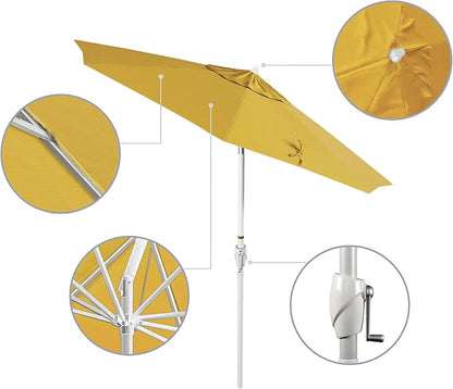 California Umbrella 7.5' Rd Aluminum Patio Umbrella, Crank Lift, Auto Tilt, White Finish